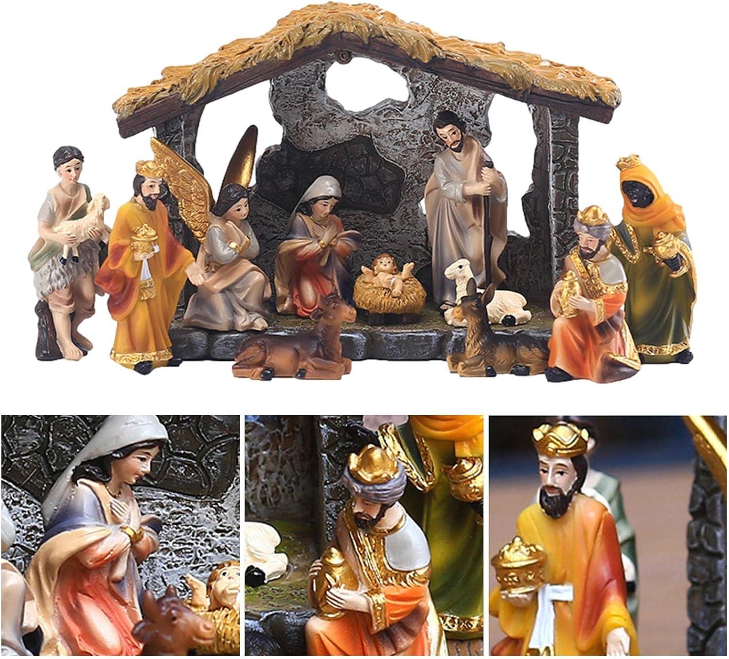 vebyrgF Christmas Nativity Scene Hand Painted Sculpted Collectable Table Ornament Nativity Sets For Christmas Indoor Manger Scene