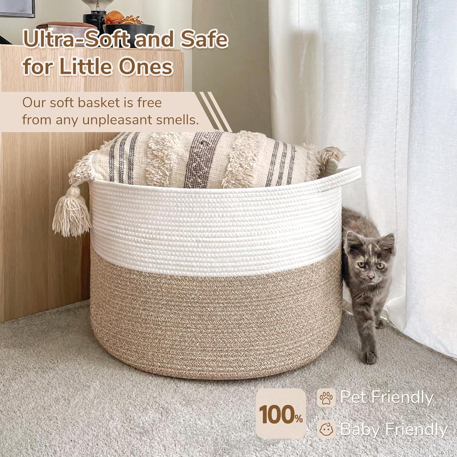 Beachcrest Home™ Extra Large Woven Baskets For Storage, 21.7'' X 13.8'' Wicker Basket With Handle For Blankets, Big Laundry Baskets For Clothes, Pillows, Towel, Shoe Basket For Entryway, 90L Jute