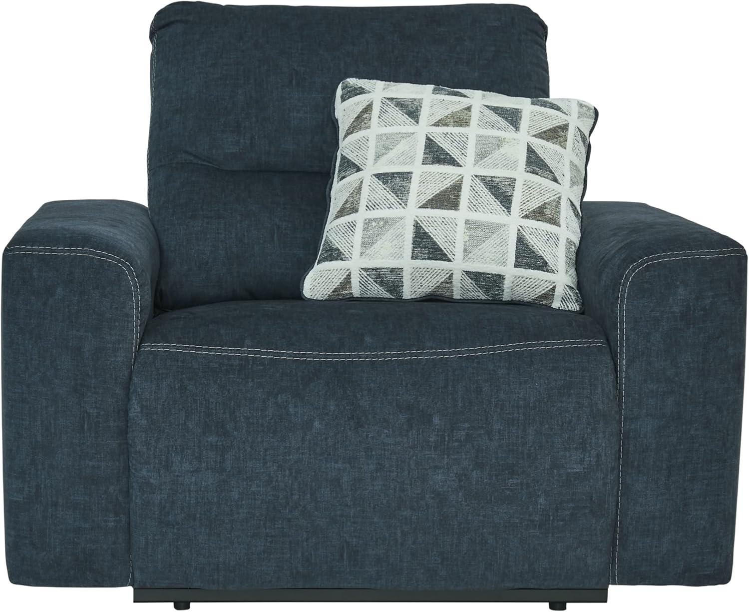 Contemporary Velvet Blue Oversized Recliner with Geometric Pillow