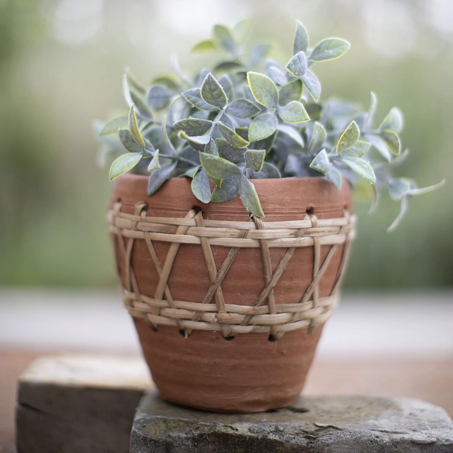 Natural Terracotta and Woven Rattan Planter - Foreside Home & Garden