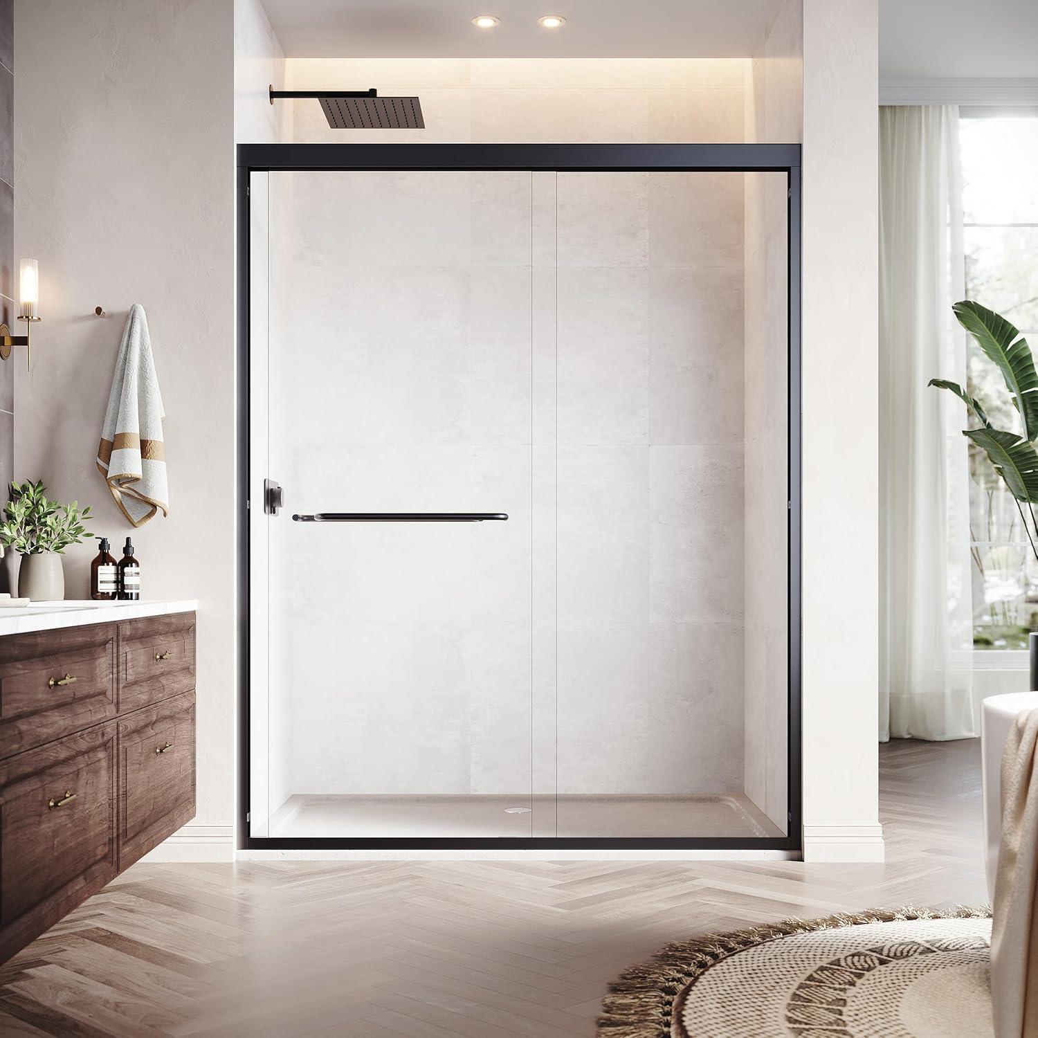 LOONGFIELD Sliding Shower Glass Door 56-60 In. W X 72 In. H, Adjustable Semi Frameless Shower Door, Certified Thick Clear Clear Tempered Glass, 304 Stainless Steel Handles ASTARQ-W2269P144324