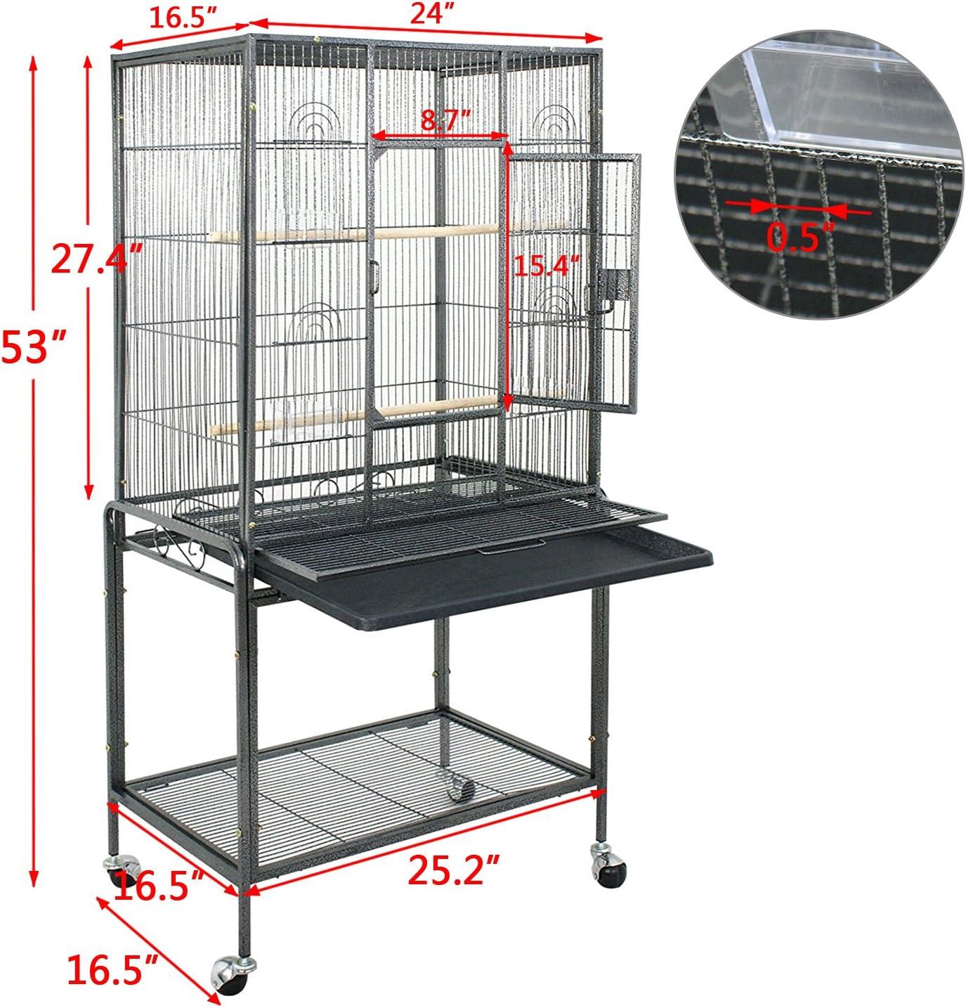 SUPER DEAL 53-Inch Rolling Bird Cage Large Wrought Iron Cage for Cockatiel Sun Conure Parakeet Finch Budgie Lovebird Canary Medium Pet House with Rolling Stand & Storage Shelf
