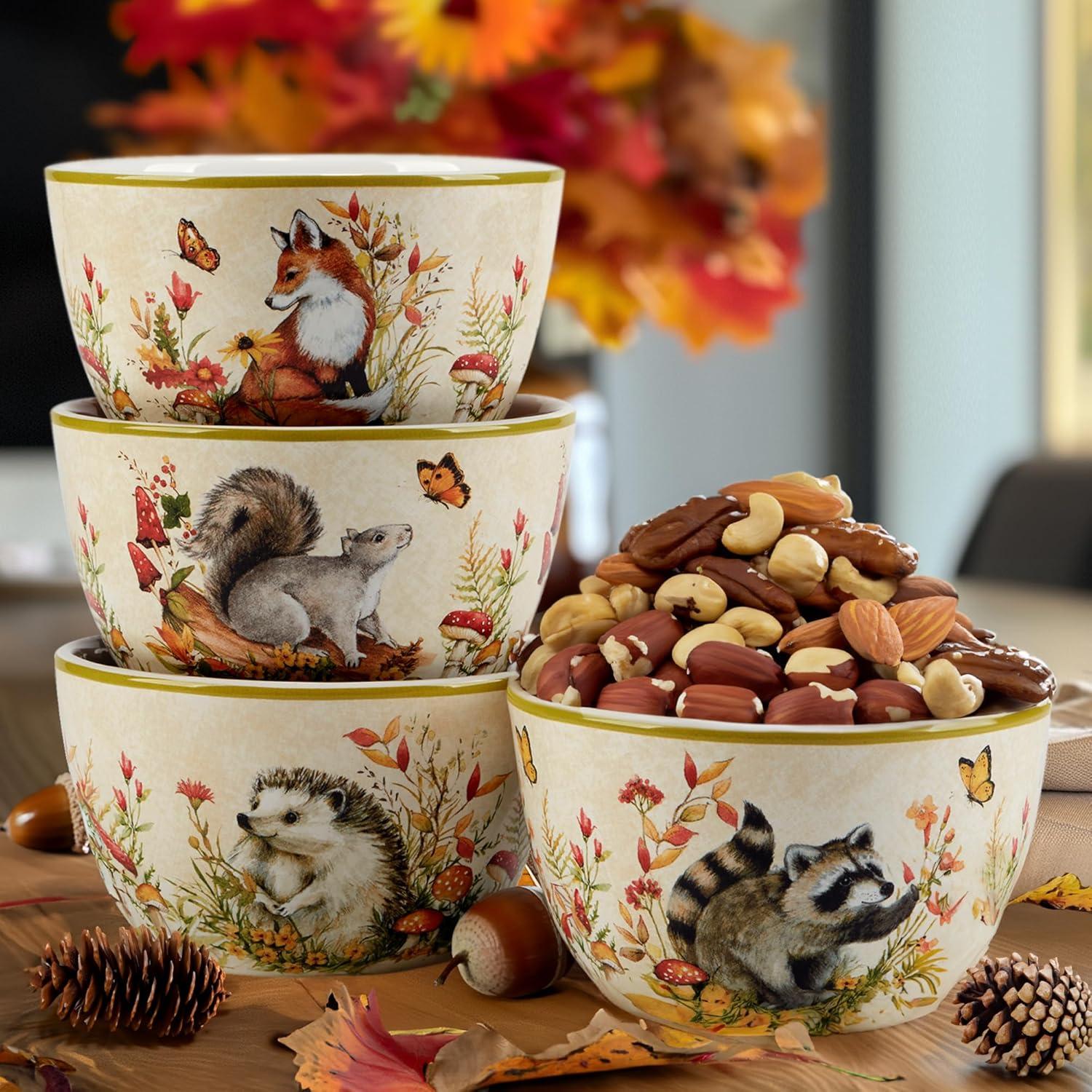 Woodland Critters Ceramic 24oz Ice Cream Dessert Bowls Set