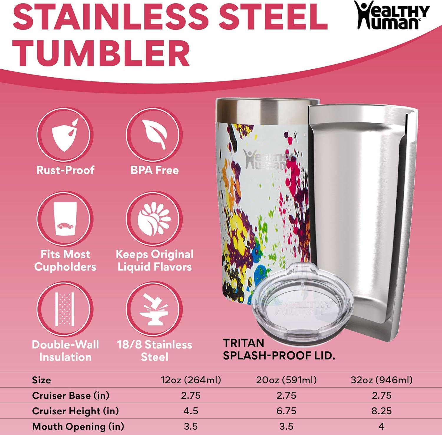 Healthy Human Stainless Steel Tumbler with Straw & Lid |(20oz, Art Deco)