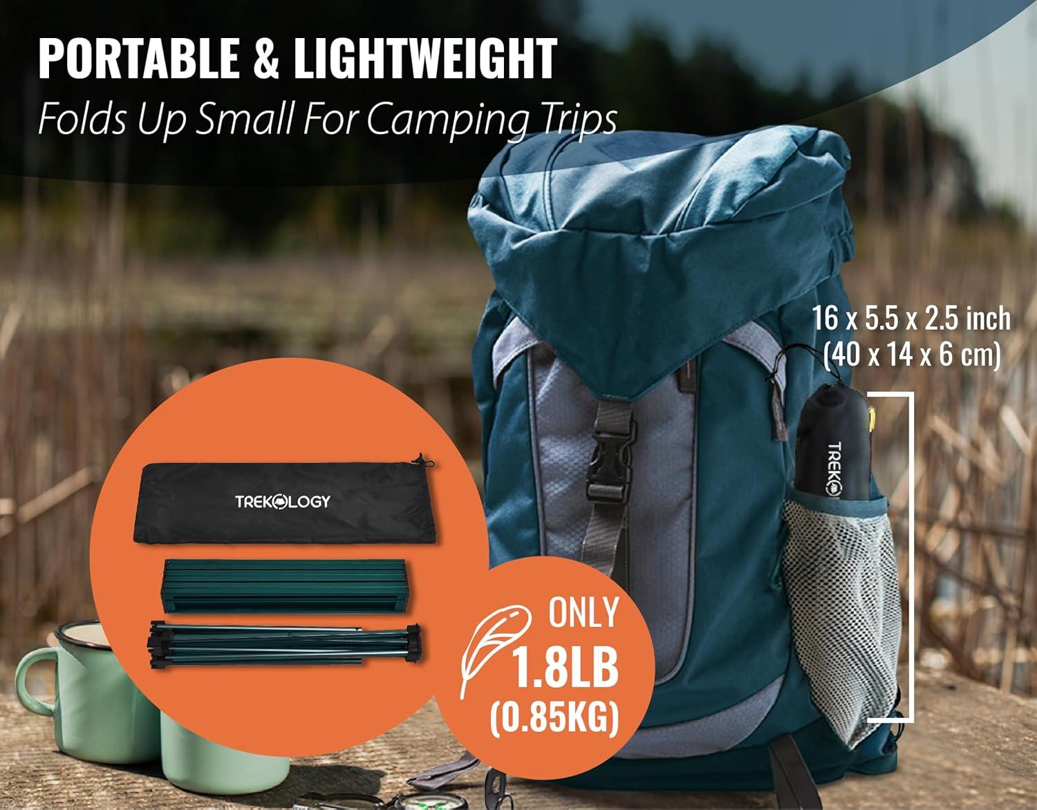 Trekology Foldable Aluminum Camping Table with Enforced Robust Hinged Connection.