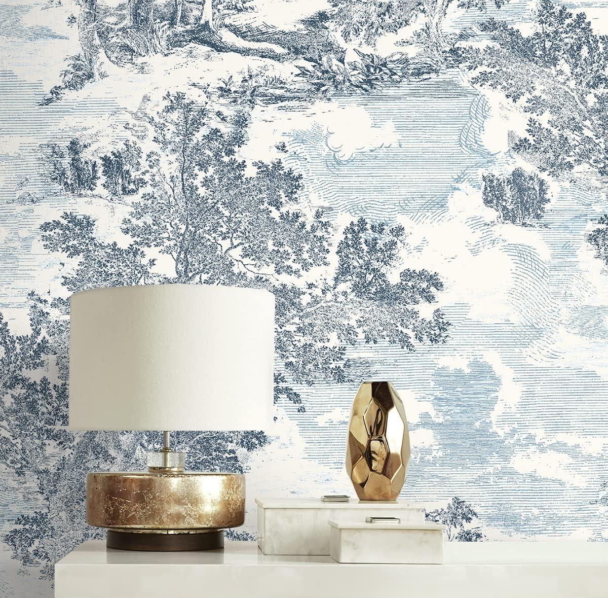 Serene Scenes Toile Sapphire Vinyl Peel and Stick Wallpaper Roll ( Covers 30.75 sq. ft. )