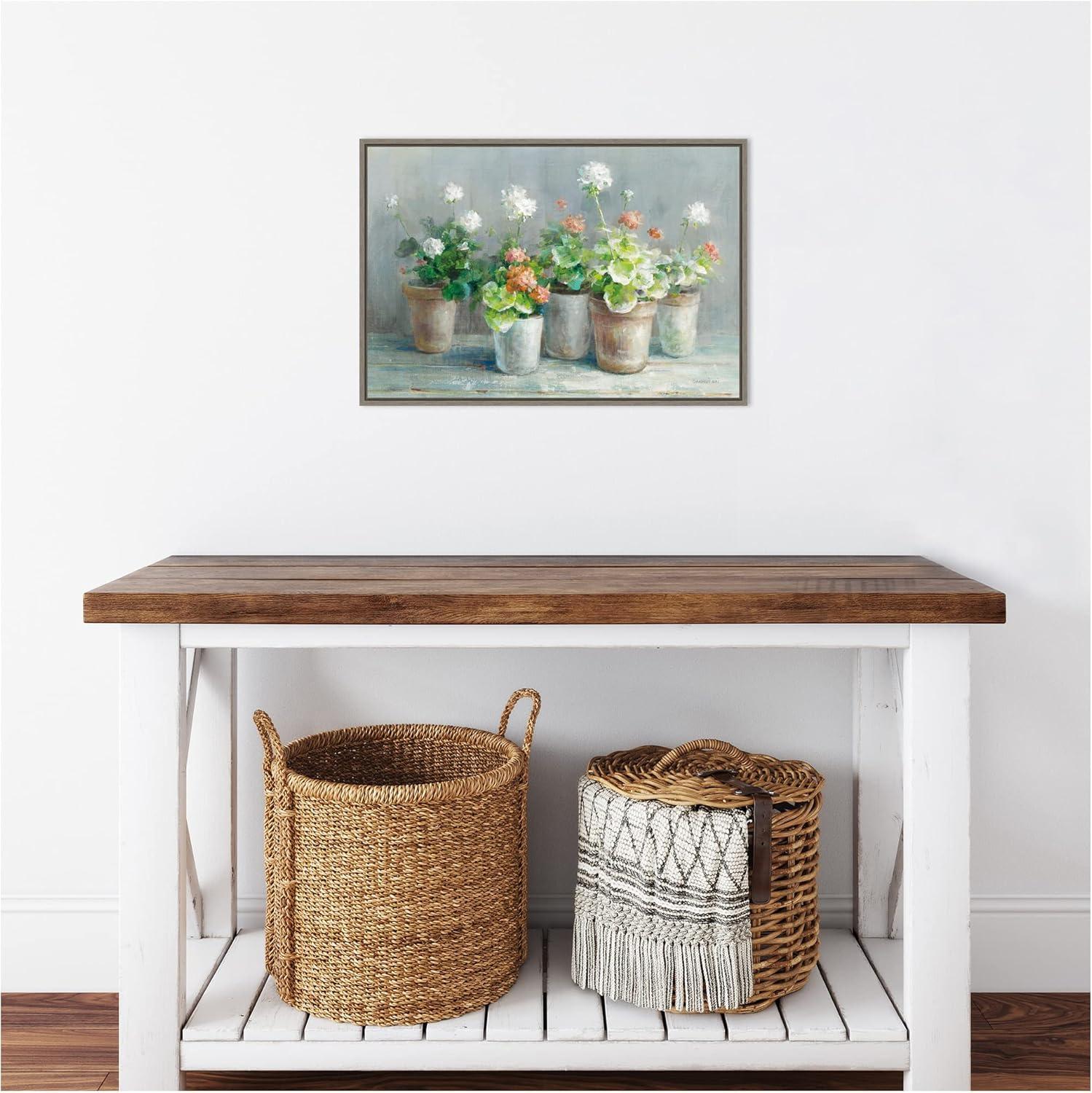 Amanti Art Farmhouse Geraniums in Vases by Danhui Nai Canvas Wall Art Print Framed 23 x 16-in.