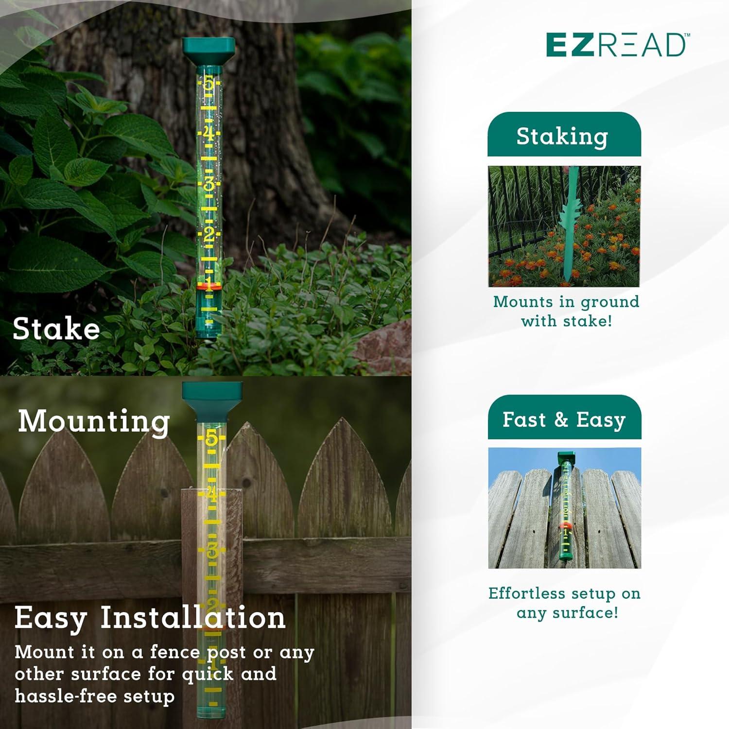 12 Piece EZRead Rain Gauge W/ Enhanced Readability - Ground Stakes Included