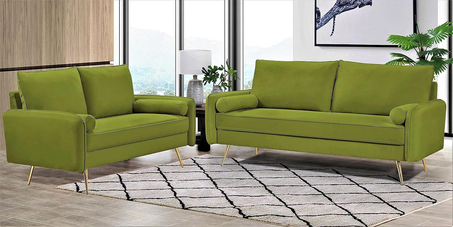 Olive Green Velvet Modern Loveseat with Tapered Legs