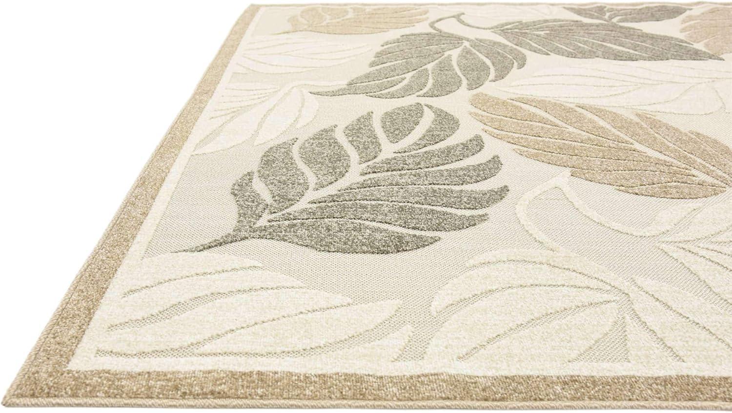 Unique Loom Augusta Indoor/Outdoor Botanical Rug Beige/Ivory 7' 1" x 10' Rectangle Border Tropical Perfect For Patio Deck Garage Entryway