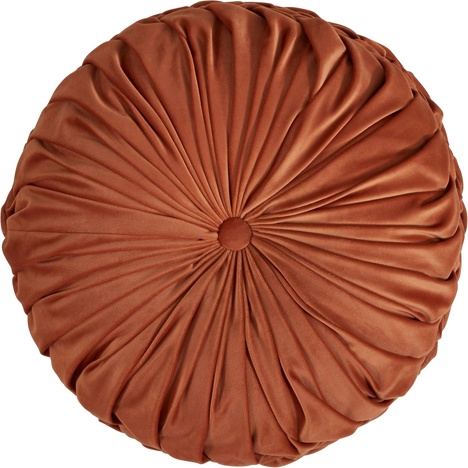 14" Velvet Pintucked Poly Filled Round Throw Pillow - Saro Lifestyle