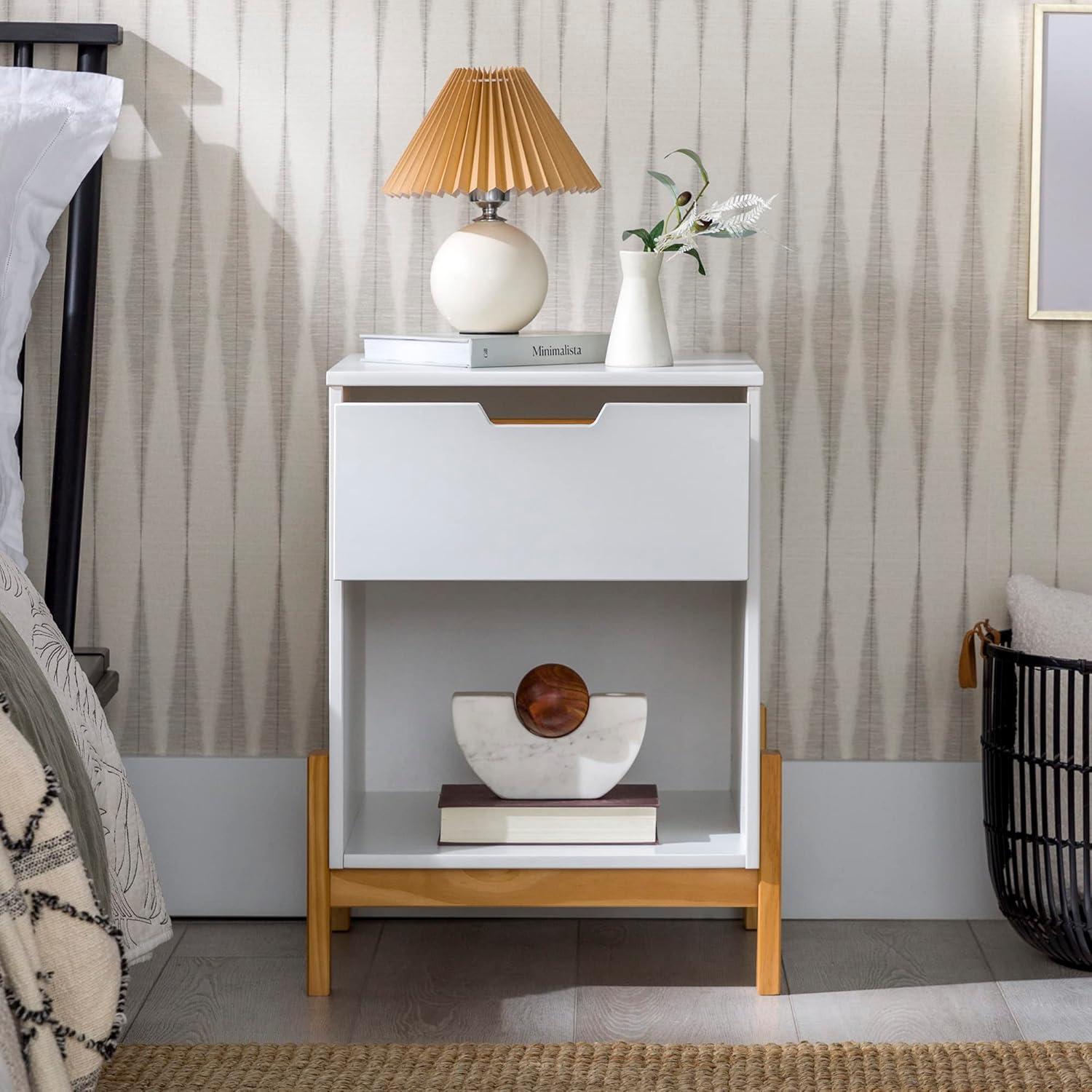 1 Drawer Scandi-Minimalist Solid Wood Nightstand - White