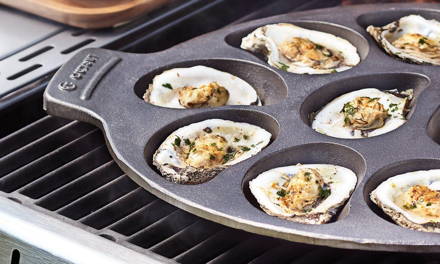 Outset Cast Iron Oyster Grill Pan, 12 Cavities, 13.25" x 19.25" x 1"