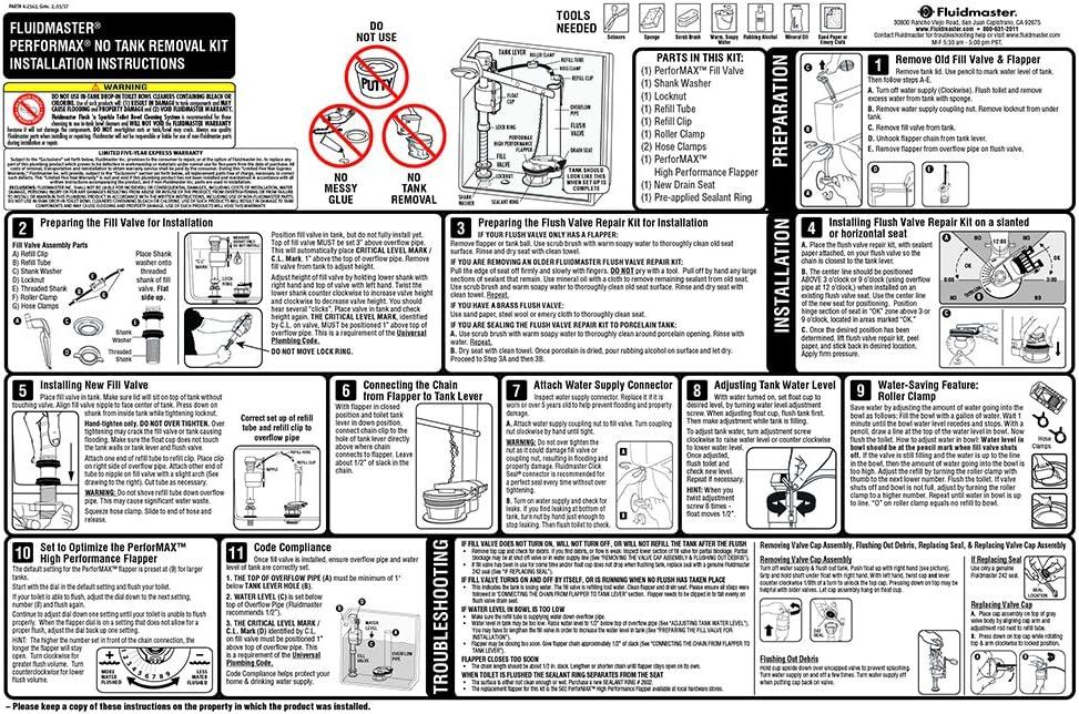 Fluidmaster® 400CARP5 PerforMAX® High Performance Toilet Fill Valve and 2" Flush Valve Repair Kit, No Tank Removal Repair Kit