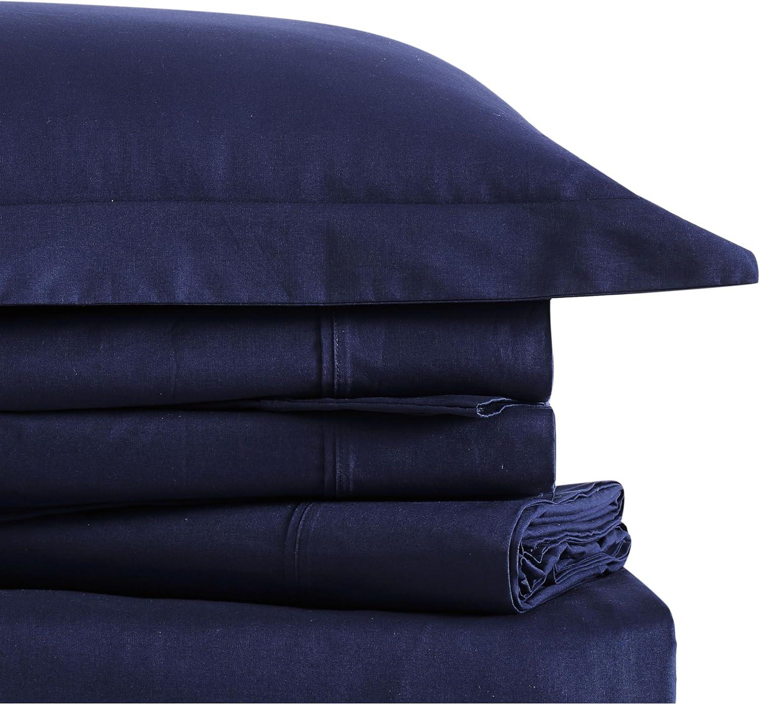 Twin Classic Cotton Solid Sheet Set Navy - Brooklyn Loom