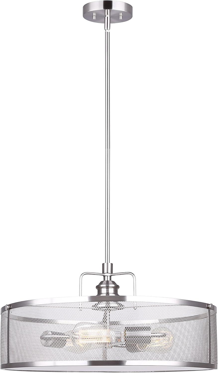 CANARM LTD ICH626A03BN20 Beckett 3 Bulb Rod Chandelier, Brushed Nickel with Metal Mesh Shade, 3 Light