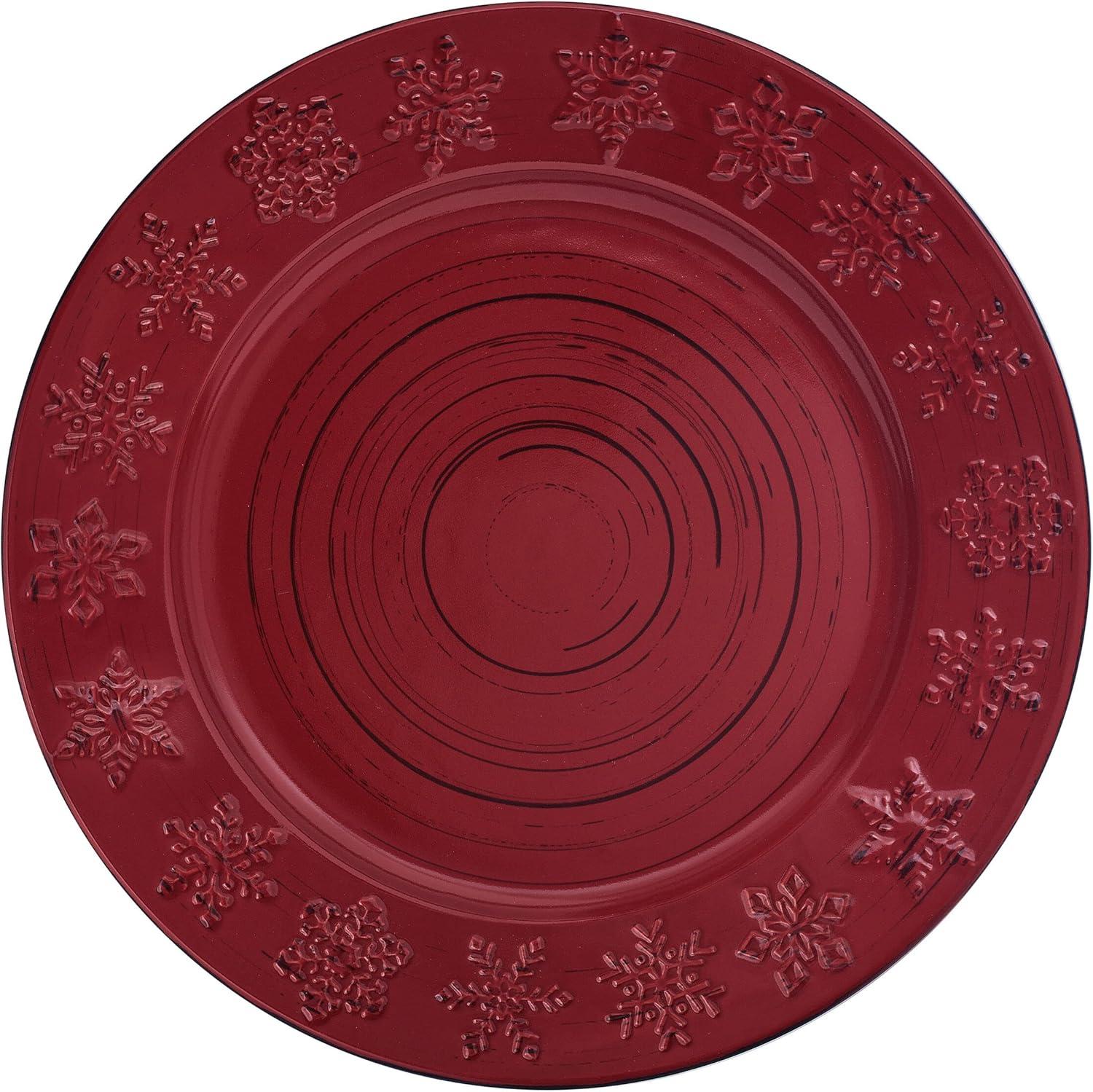 Pfaltzgraff Trellis Snowflakes 12 Piece Stoneware Dinnerware Set Red