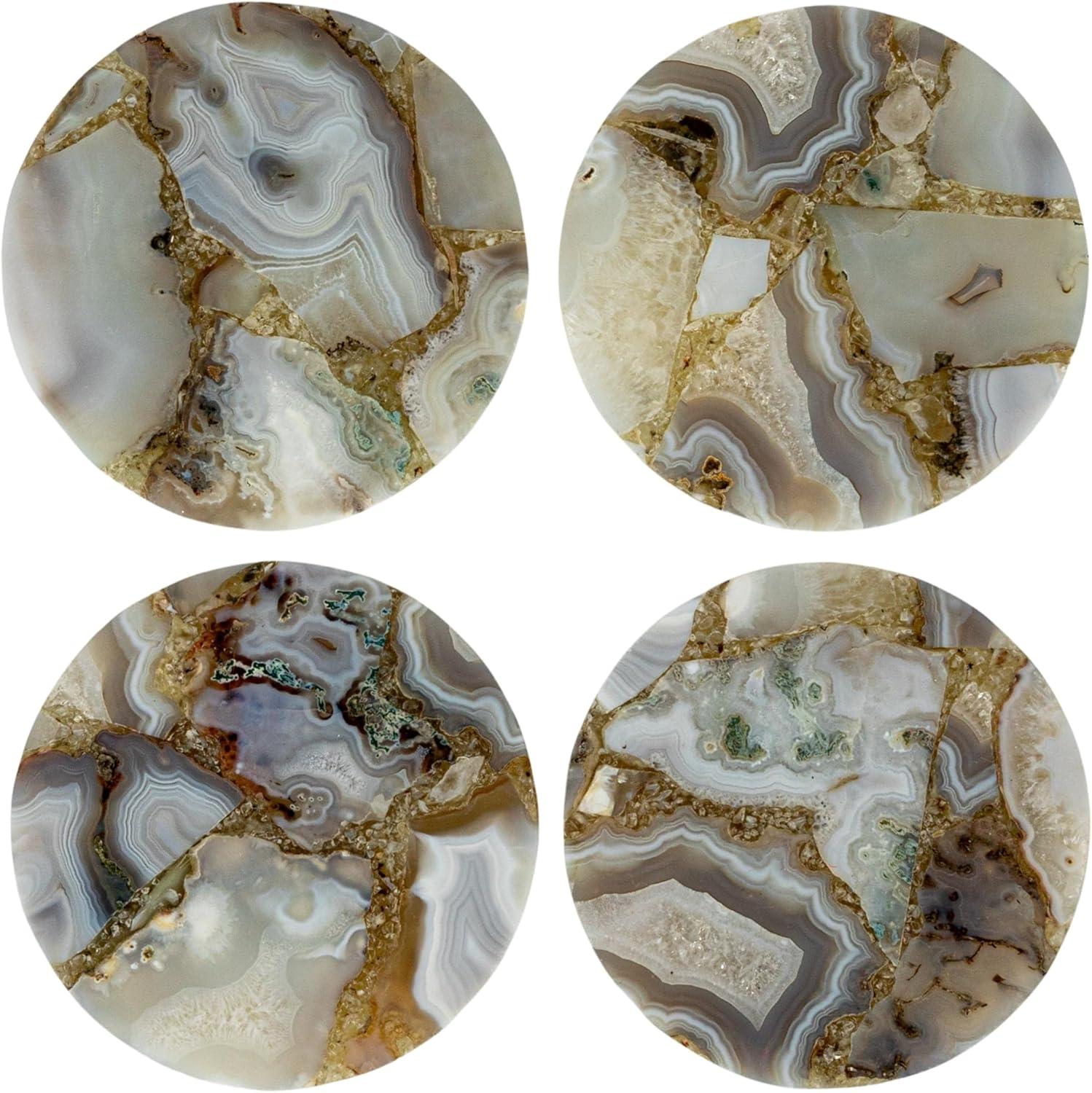 Multicolor Natural Agate Round Coasters Set of 4