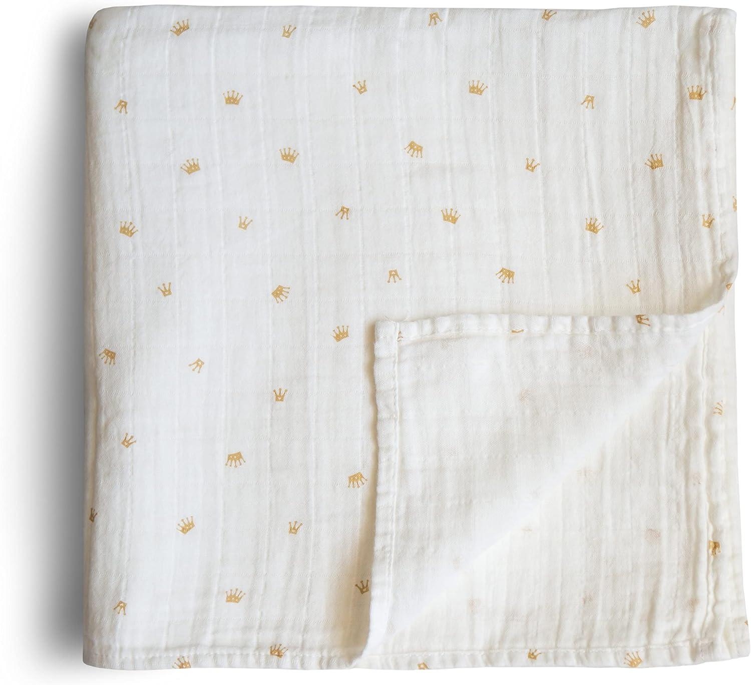 Organic Cotton Muslin Swaddle Blanket Crowns One Size