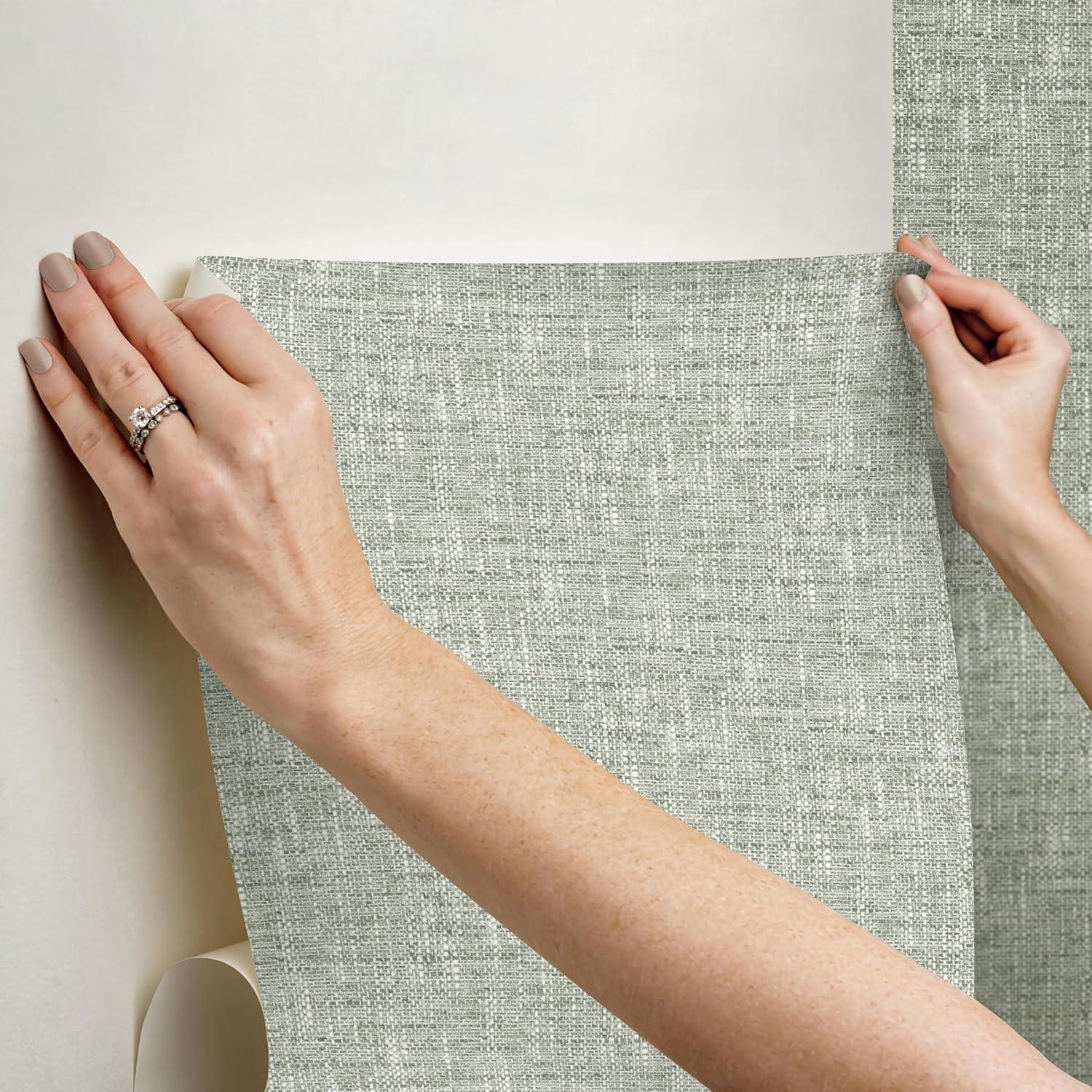 NuWallpaper Sage Poplin Peel and Stick Wallpaper