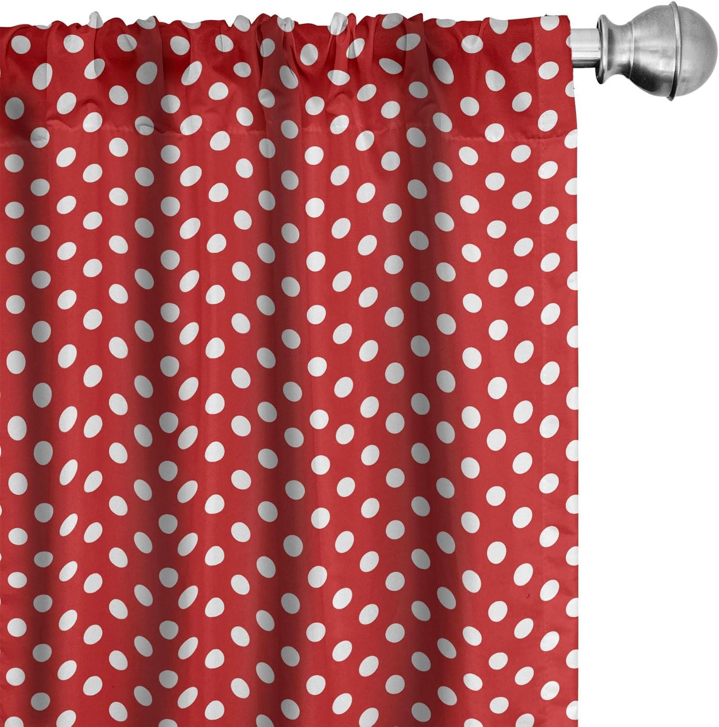 Ambesonne Retro Curtains, Polka Dots Circular Forms, Pair of 28"x63", Vermilion