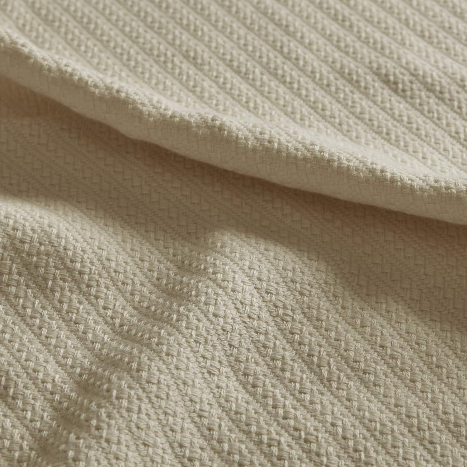 Soft Knit Twin-Sized Off-White Cotton Blanket