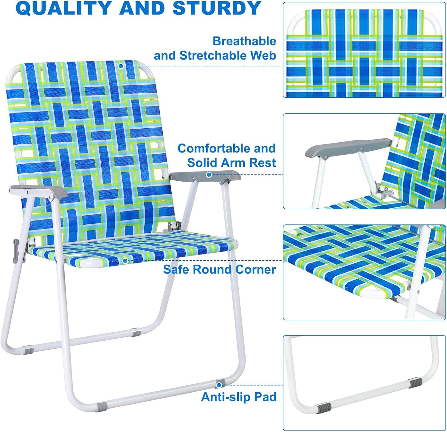 Blue and Green Webbed Folding Outdoor Camping Chair