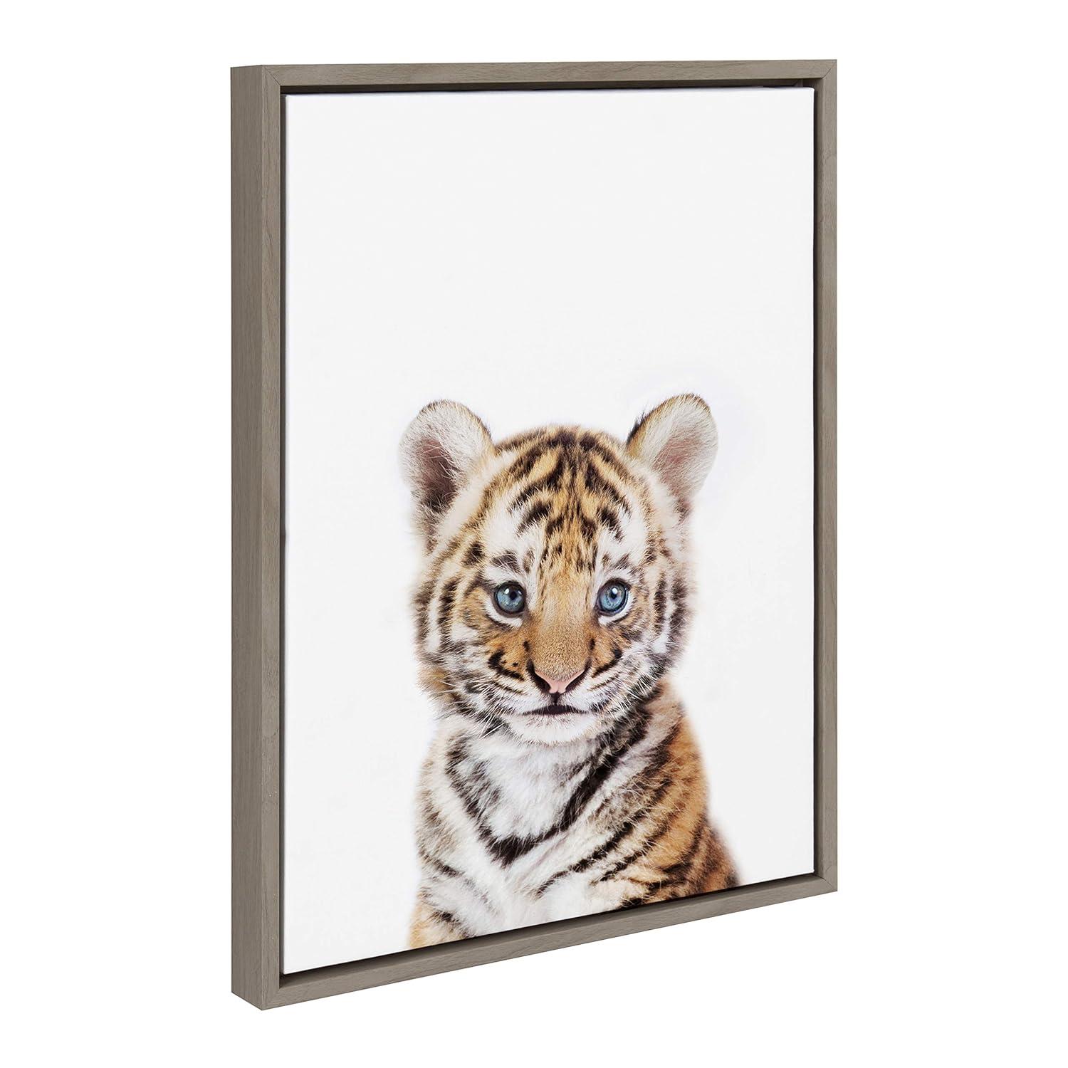 18" x 24" Sylvie Baby Tiger Framed Canvas by Amy Peterson Gray - Kate & Laurel All Things Decor: Modern Style, Plastic Frame