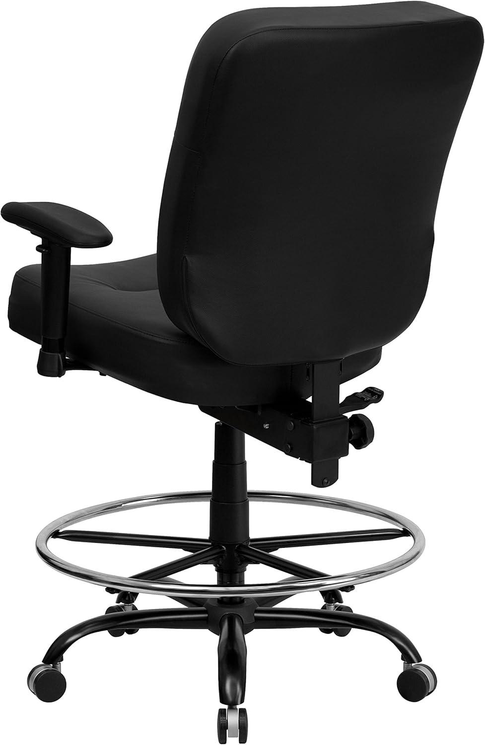 ErgoFlex 360° Black LeatherSoft High-Back Drafting Chair with Metal Base