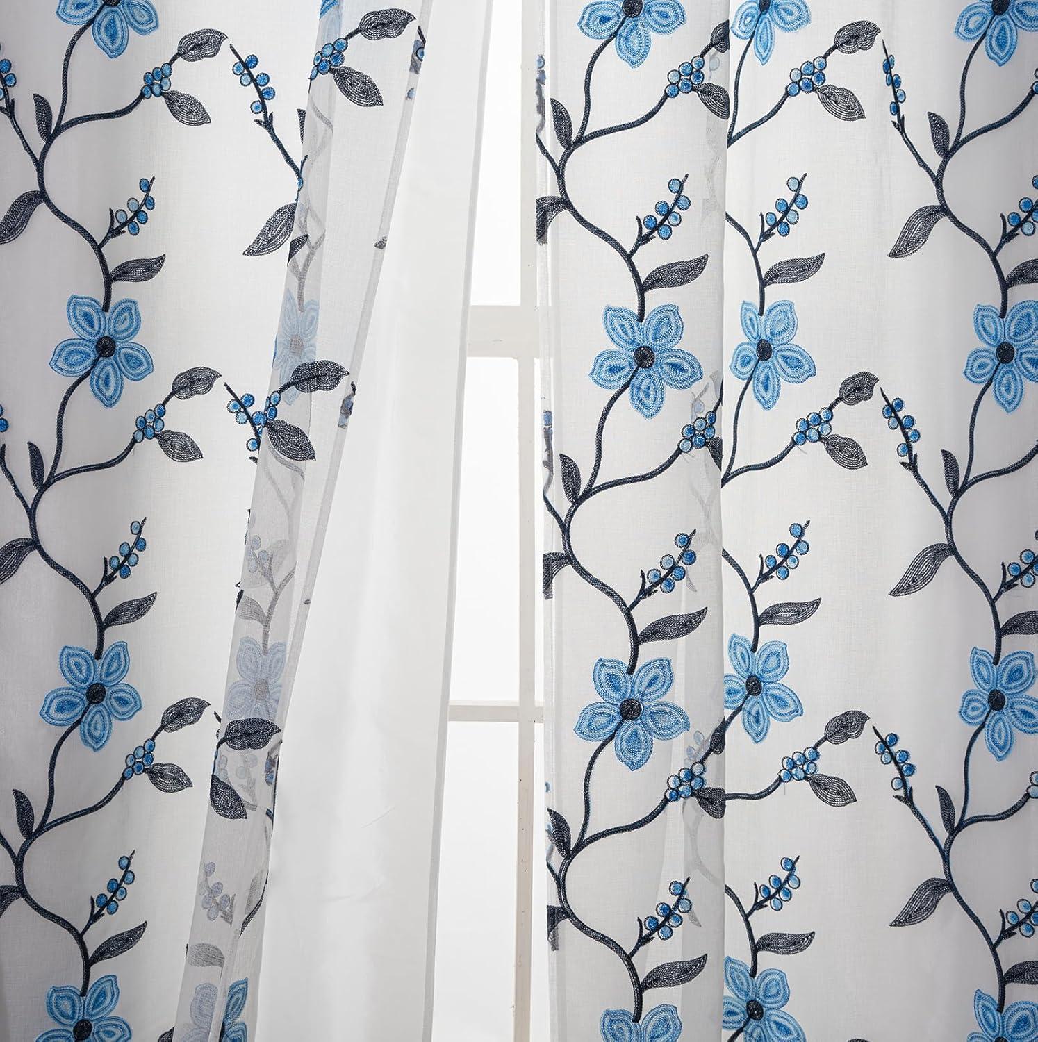 Red Barrel Studio® Embroidery Sheer Curtain 2 Panels Set Luxury Window Curtain Attached Valance With Satin Backing And 2 Tie Backs