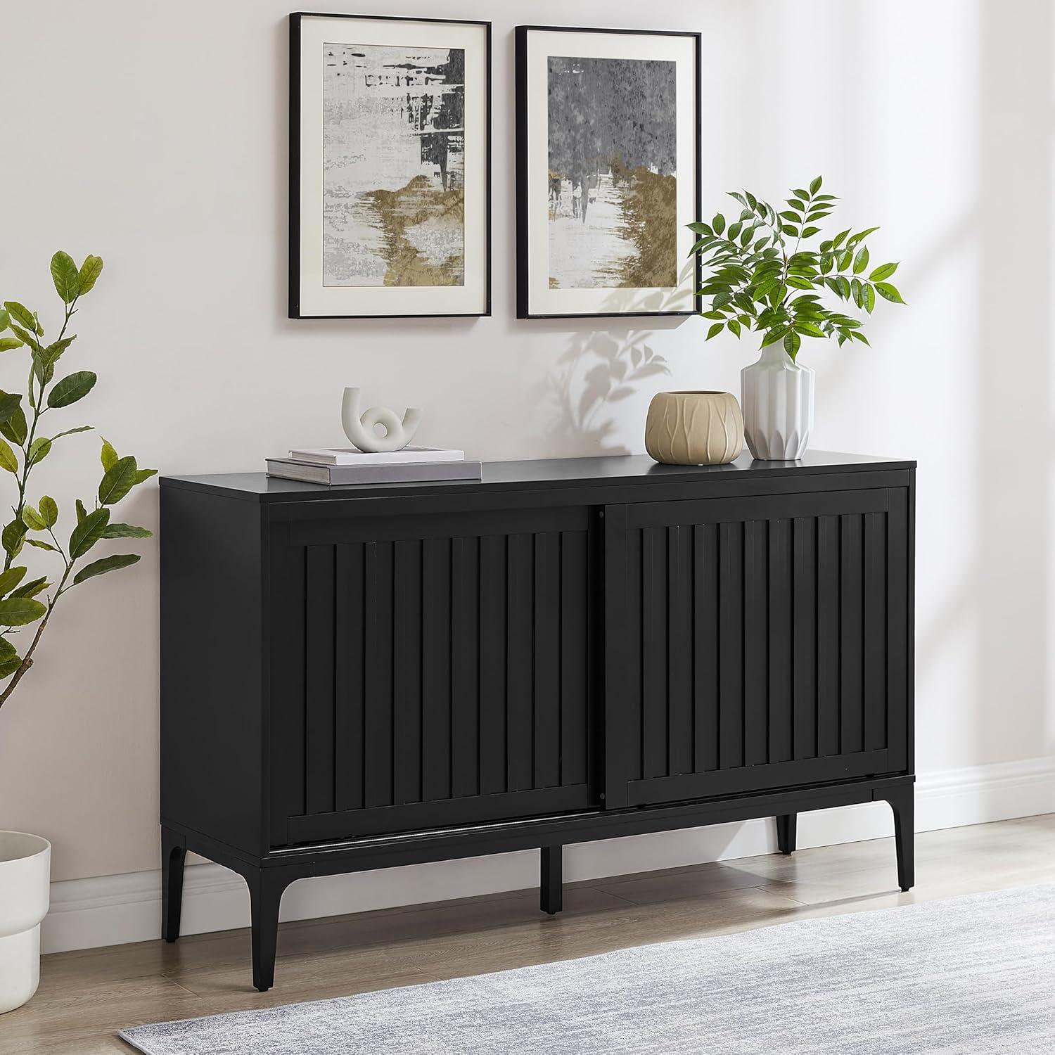 Crosley Furniture Asher Modern Particle Board Wood Sideboard in Matte Black
