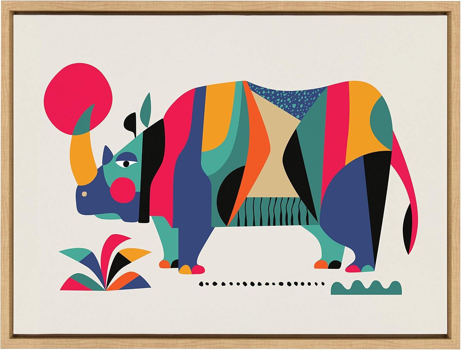 Colorful Rhinoceros Canvas Print with Natural Frame, 27" x 22"