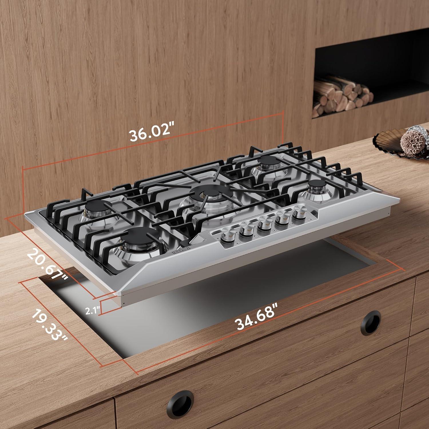 Empava 36 Inch Stainless Steel 5-Burner Gas Cooktop