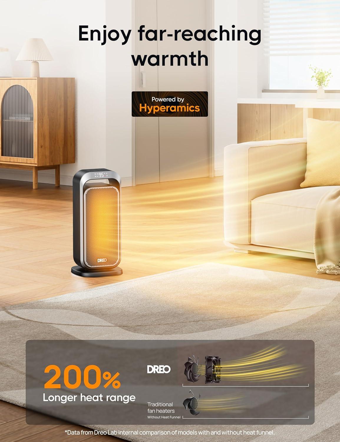 Silver Electric Tower Heater with Thermostat and Ceramic Element