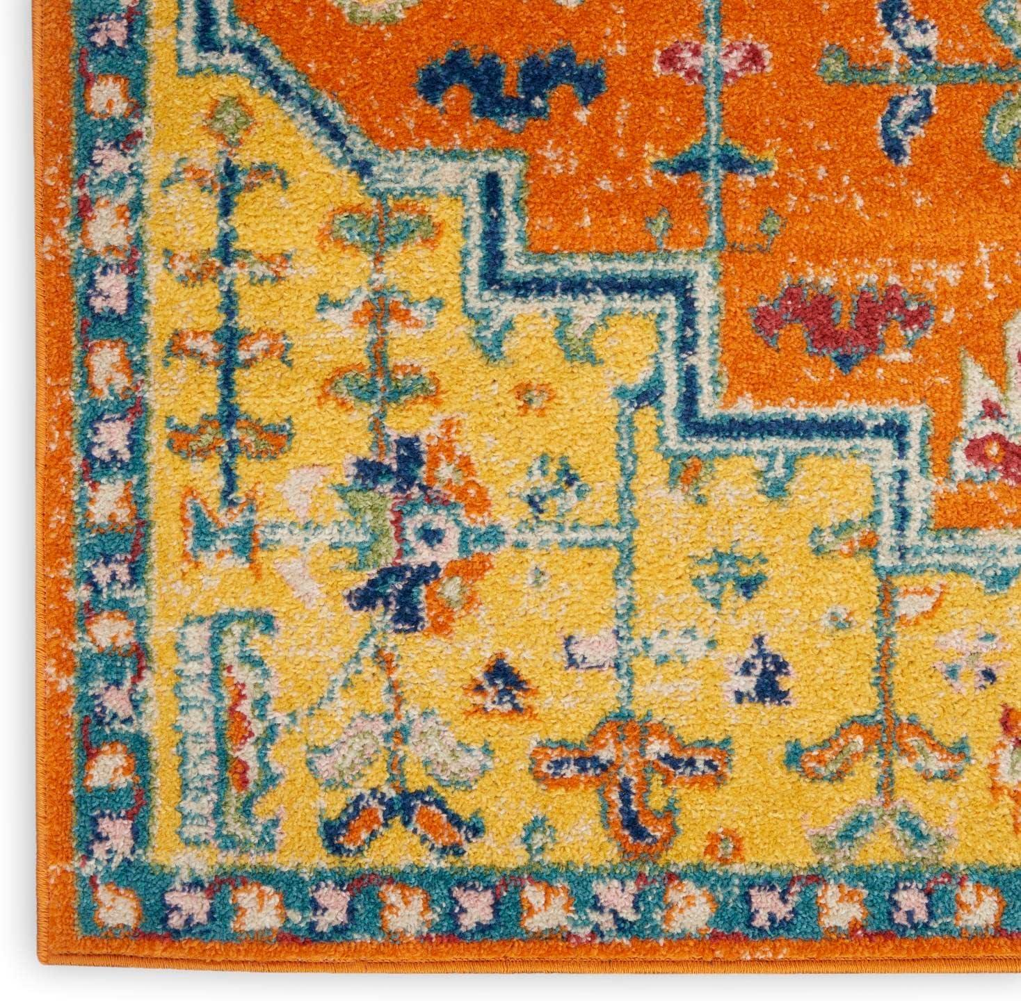 Bohemian Medallion 9' x 12' Orange Multicolor Easy-Care Area Rug