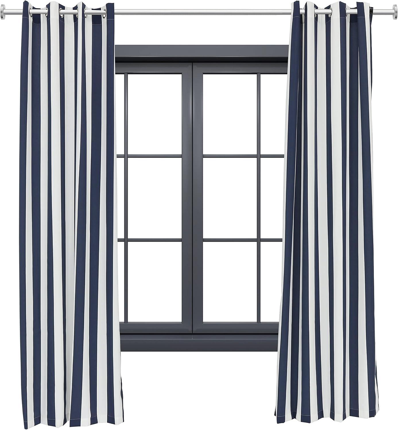 Sunnydaze Modern 2-Piece Blue and White Stripe Light-Filtering Curtain Set