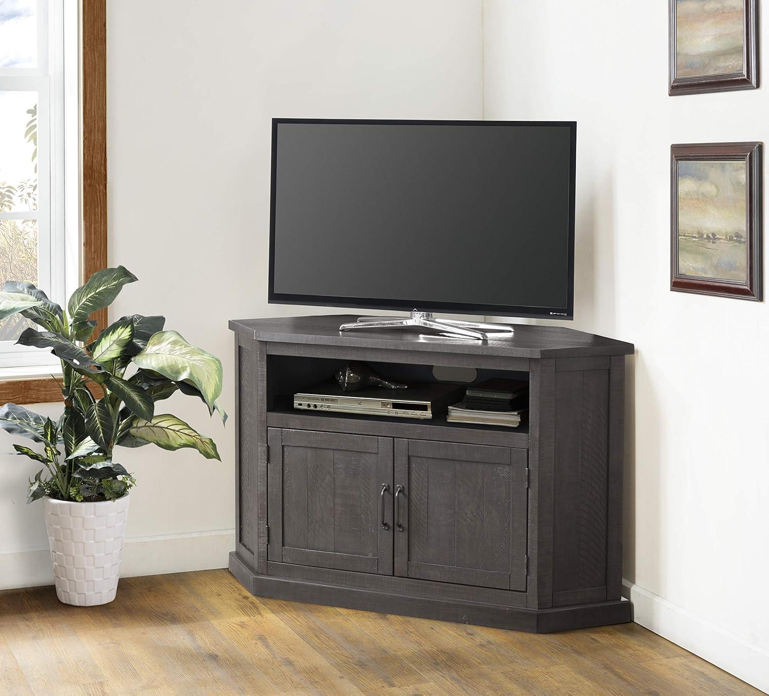 Gray 50" Solid Wood Corner TV Stand with Cabinet