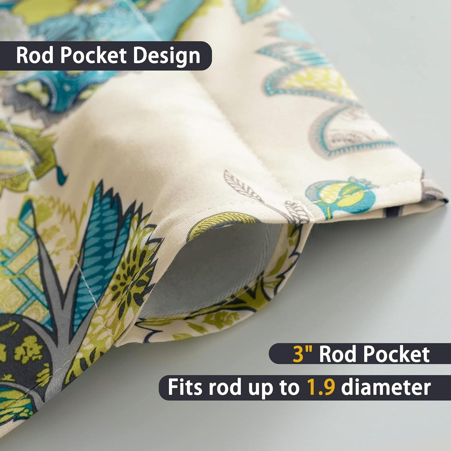 DriftAway  Layla Classic America Style Floral Leaves Room Darkening Window Curtain Valance Rod Pocket Eggshell Teal 52" width x 18 " length 2 pack