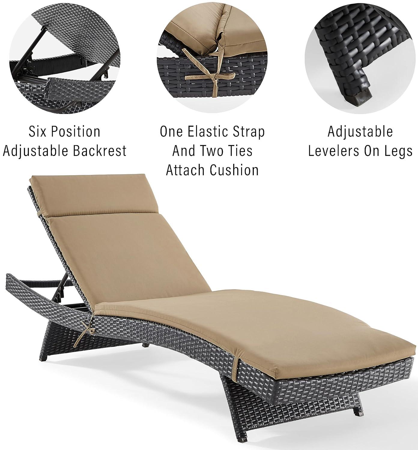 Biscayne Chaise Lounge with Mocha Cushion Brown - Crosley: Steel Frame, Weather-Resistant, Adjustable Back