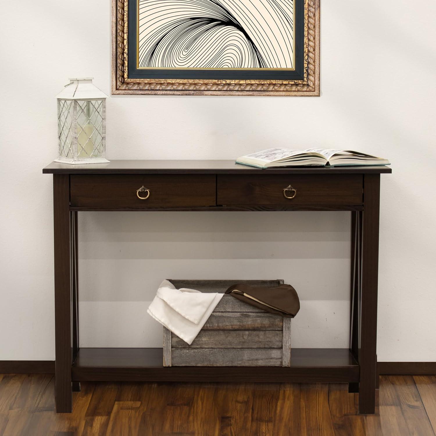 Sunnydaze Indoor Console Table with 2 Drawers and Shelf - Solid Pine Construction - Dark Brown - 42"