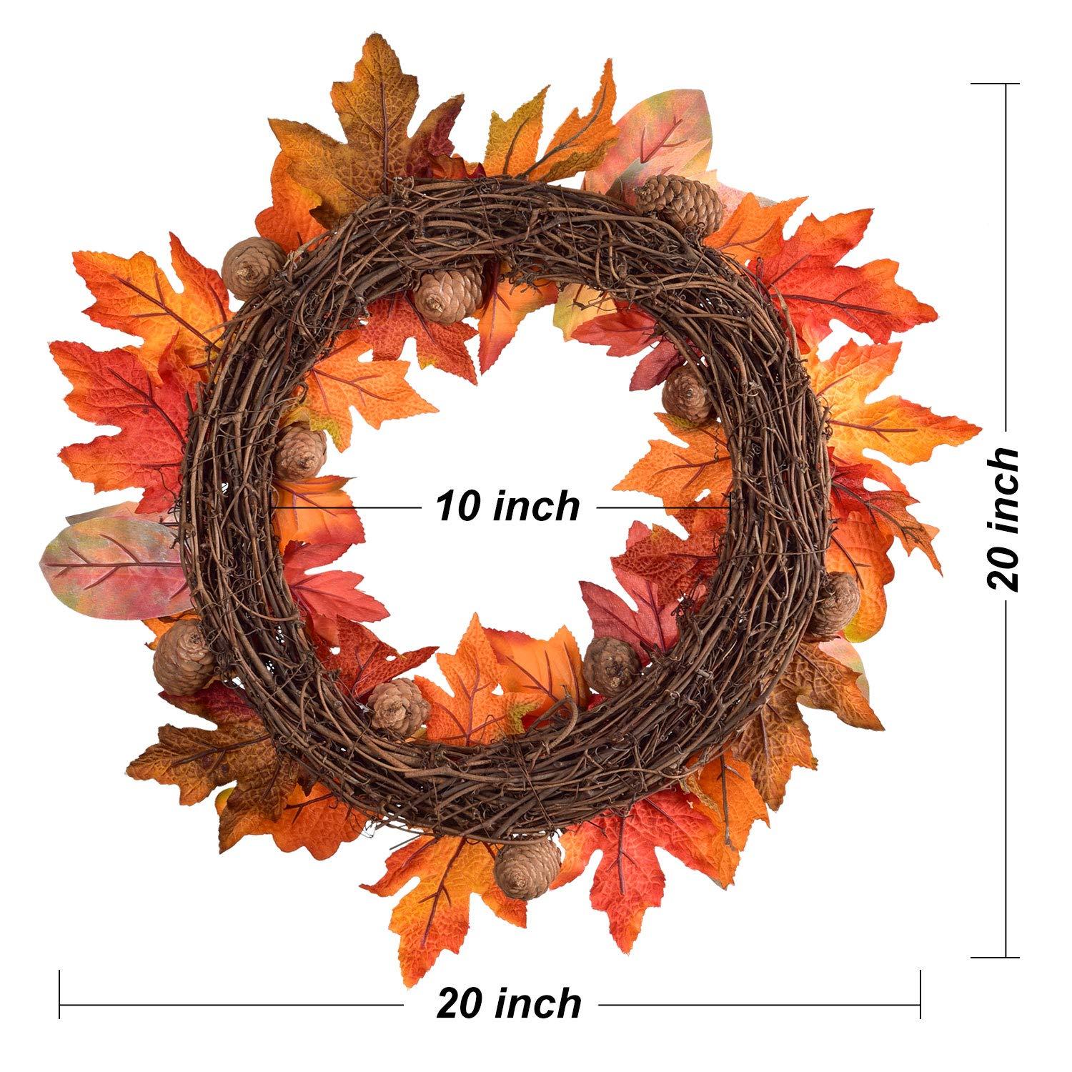 Fall Wreath 20’’ Autumn Front Door Wreath Harvest Wreath with Sunflower Pumpkins Berries Maple Leaves Daisies for Outside Indoor Home Wall Festival Thanksgiving Autumn Farmhouse Decor