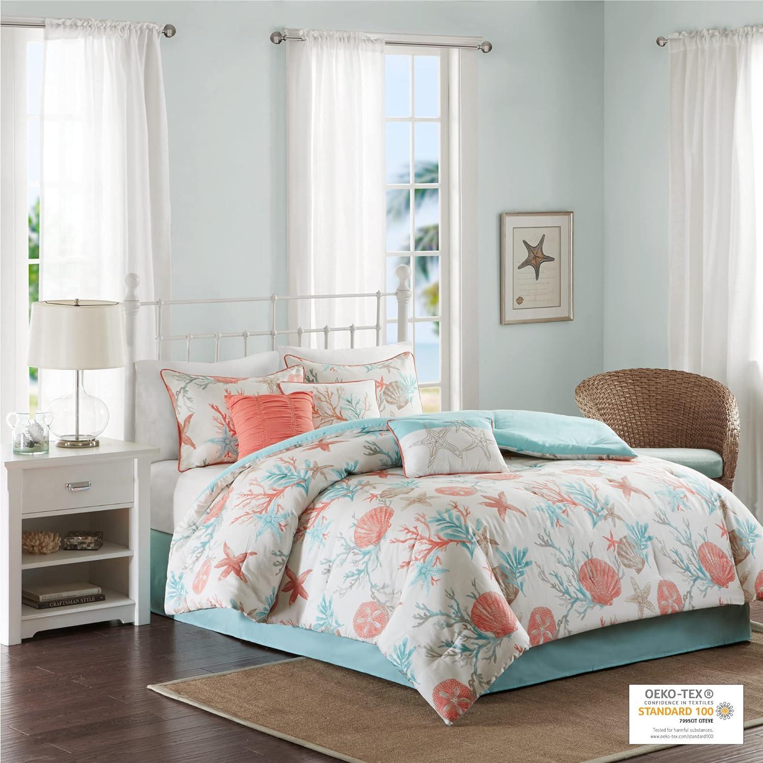 California King Coral Cotton Coastal Comforter Set