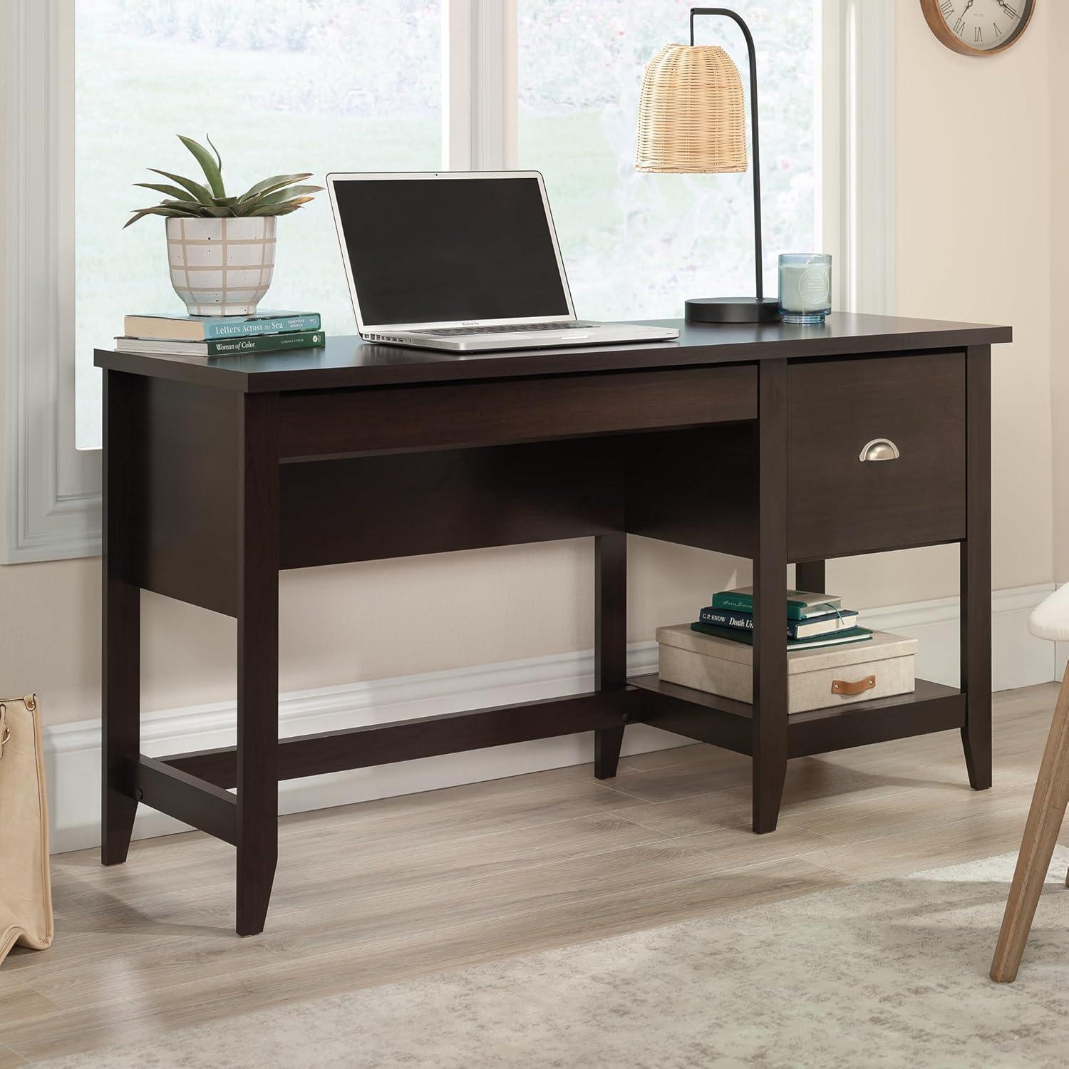 Cinnamon Cherry Wood Desk with Drawer and Filing Cabinet