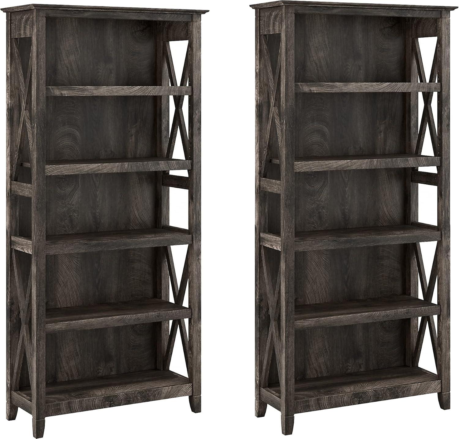 Bowery Hill 5 Shelves Coastal Wood Tall Bookcase in Dark Gray