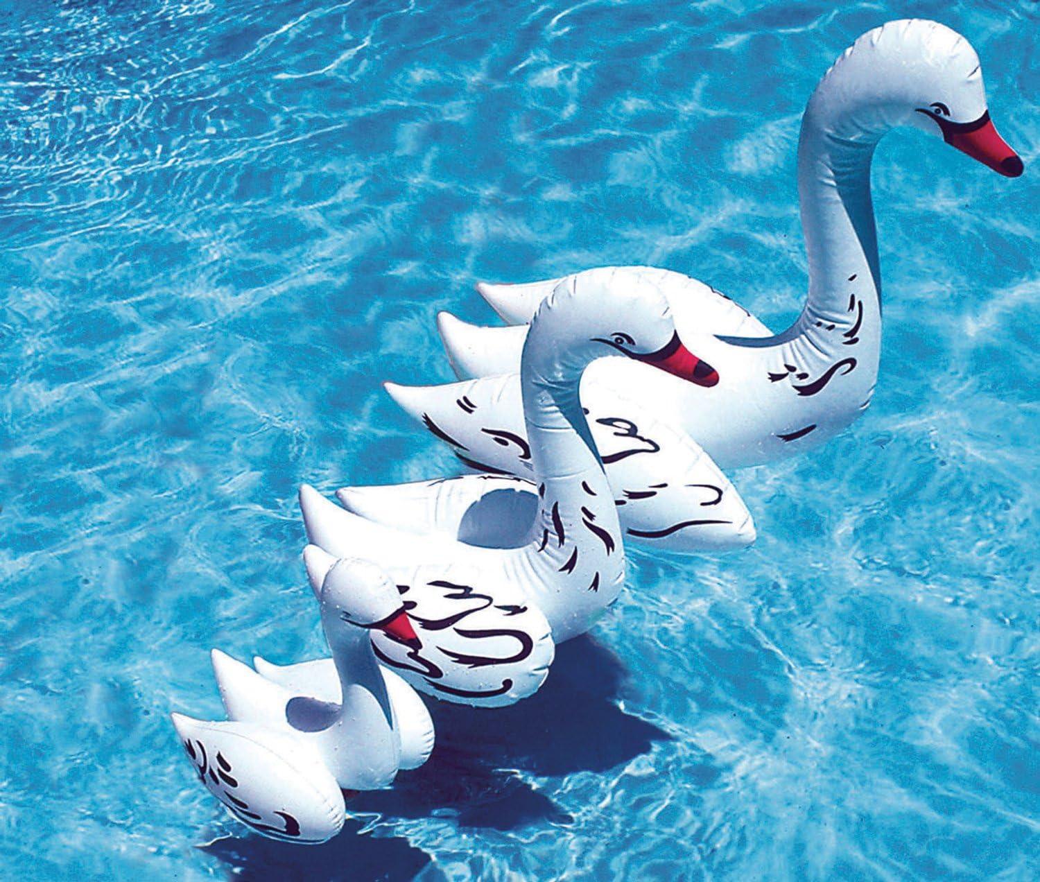 Set of Three White Floating Swan Pool Decor