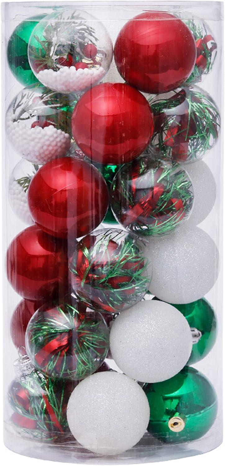 Yoloke 30PCS Christmas Balls Ornaments, Shatterproof Holiday Bulbs Festive Wedding Hanging Ornaments Christmas Tree Decoration (Red&Green)