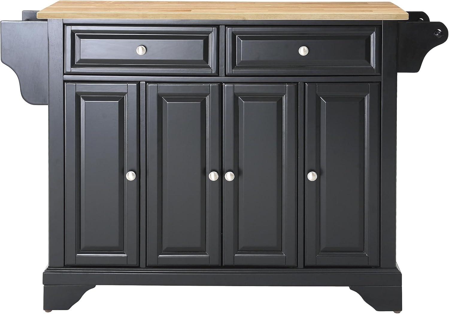 Black Kitchen Island Cart with Natural Wood Top