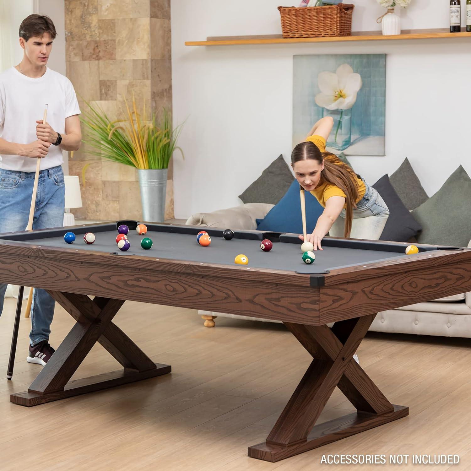 87'' Rustic Wood Billiard Table with X-Leg Design