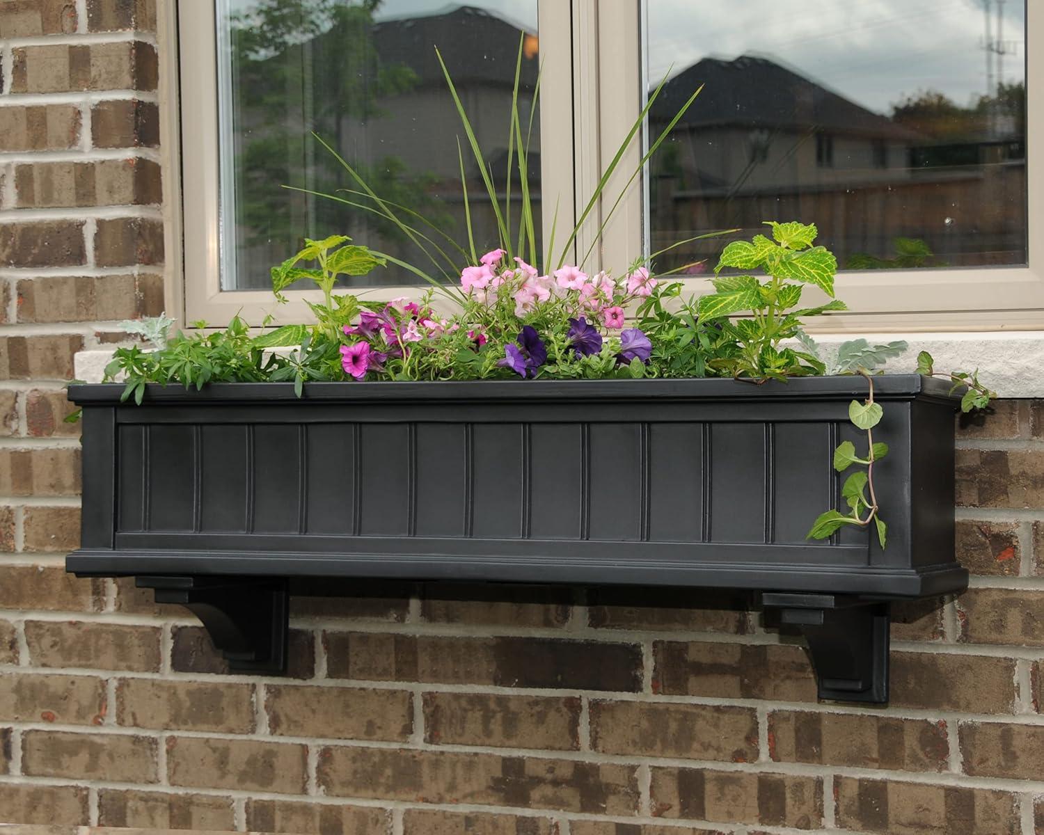 Mayne Cape Cod 48" x 11" x 10.8" Rectangle Black Self-Watering Polyethylene Window Box Planter