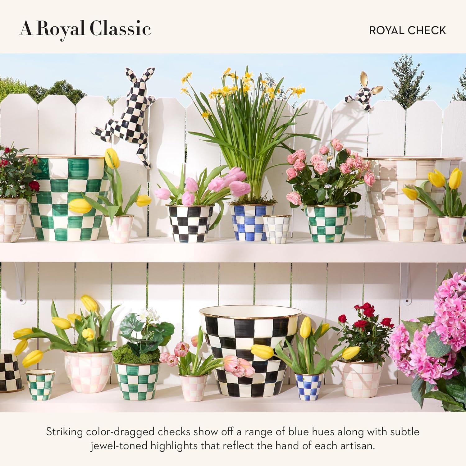 Small Blue and White Painted Enamel Garden Pot